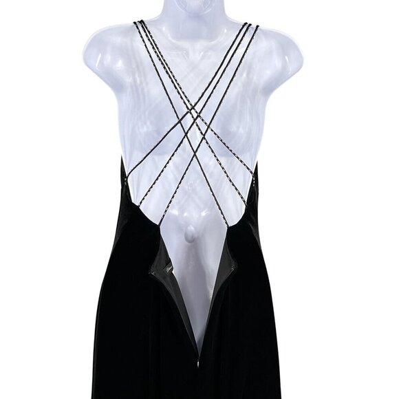 Y2K Dave & Johnny 7/8 Black Velvet Jeweled Formal Gown Crisscross Back Straps - Picture 7 of 12